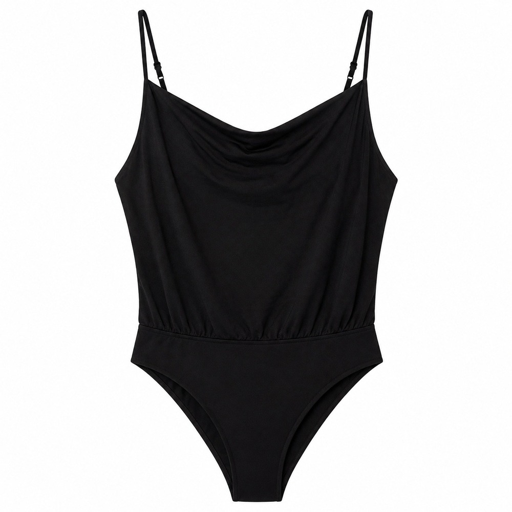 Kaileigh Valentina Cowl Neck Bodysuit Black Plus Size 3X Adjustable Straps NWOT
